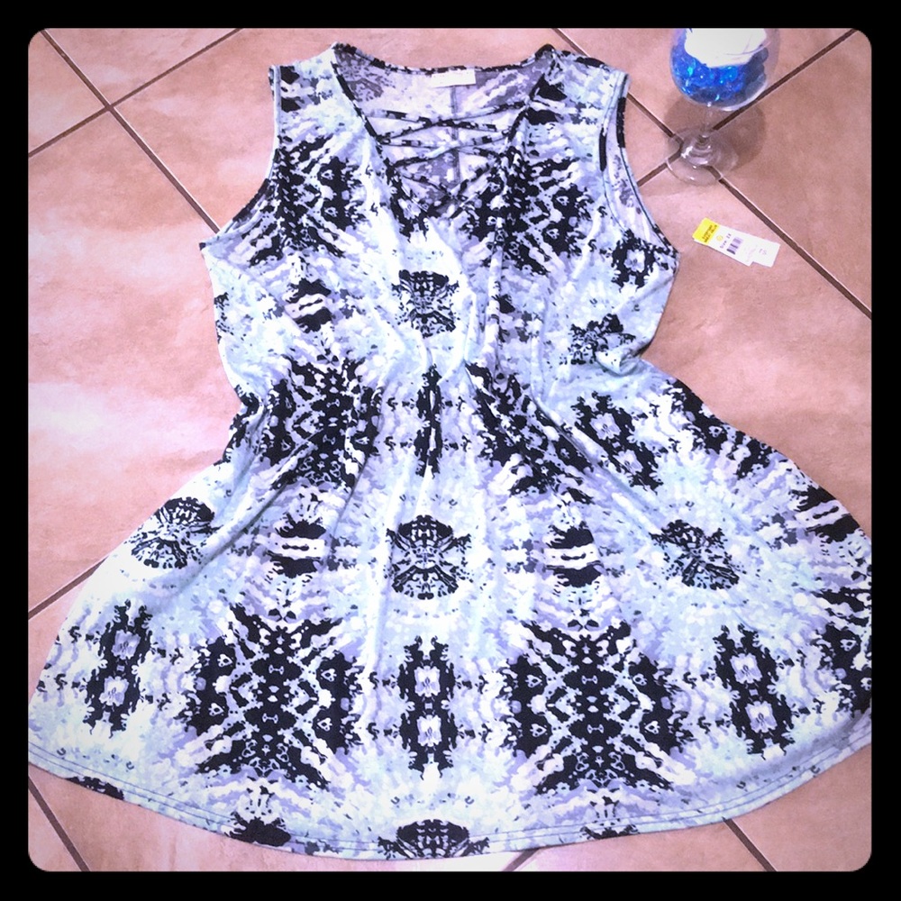 Aqua and Black Dress with Pockets